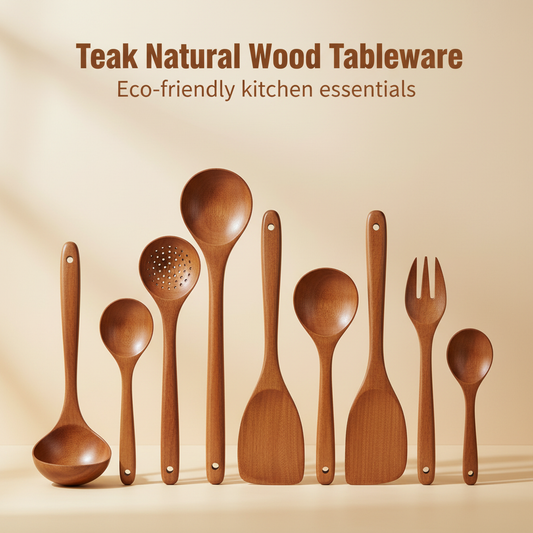 Teak Natural Wood Tableware Spoon Ladle Turner Rice Colander Soup Skimmer Cooking Tool Set