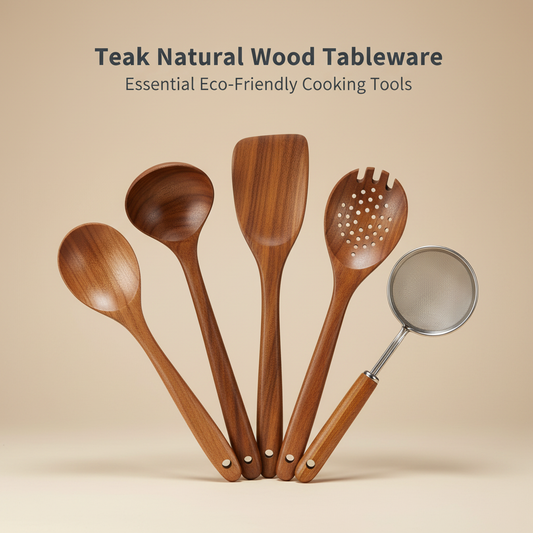 Teak Natural Wood Tableware Spoon Ladle Turner Rice Colander Soup Skimmer Cooking Tool Set